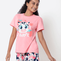 Pijama Manga Curta Algodão Feminino Vaca Romântica