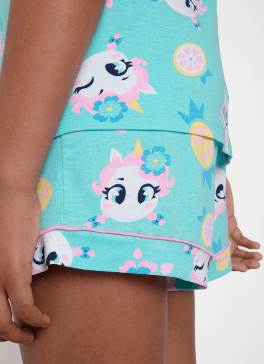 Pijama Manga Curta Viscolycra Menina Teen Unicórnio Aloha