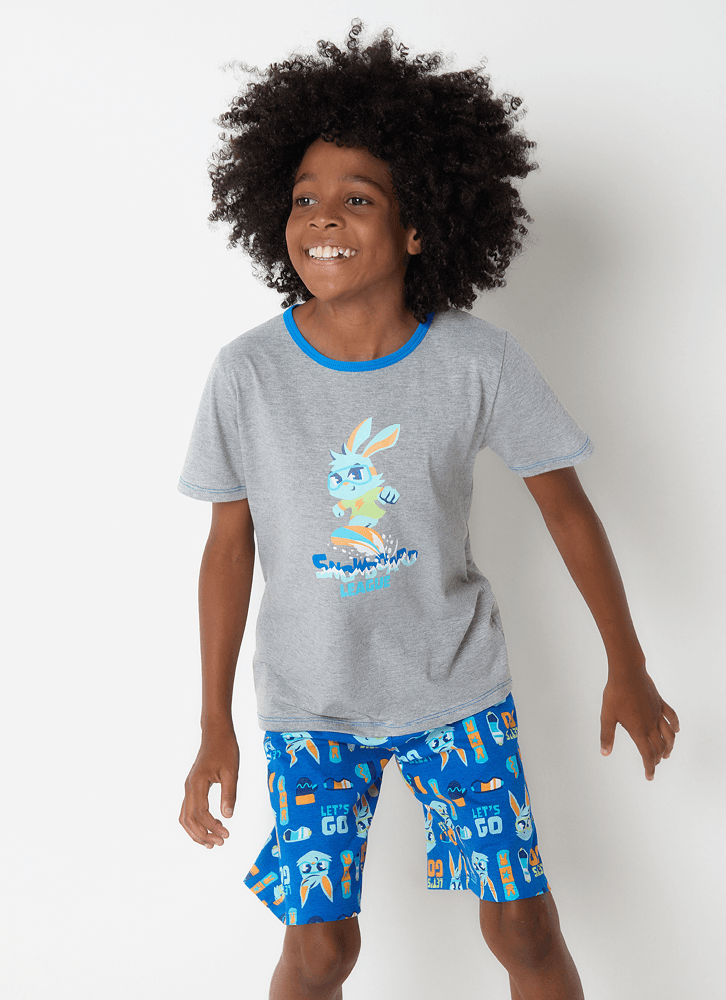 Pijama Manga Curta Algodão Menino Teen Coelho Radical