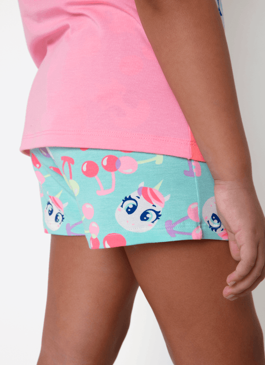 Pijama Manga Curta Viscolycra Menina Unicórnio Cherry