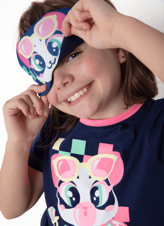 Pijama Manga Curta Algodão Menina Panda Miami