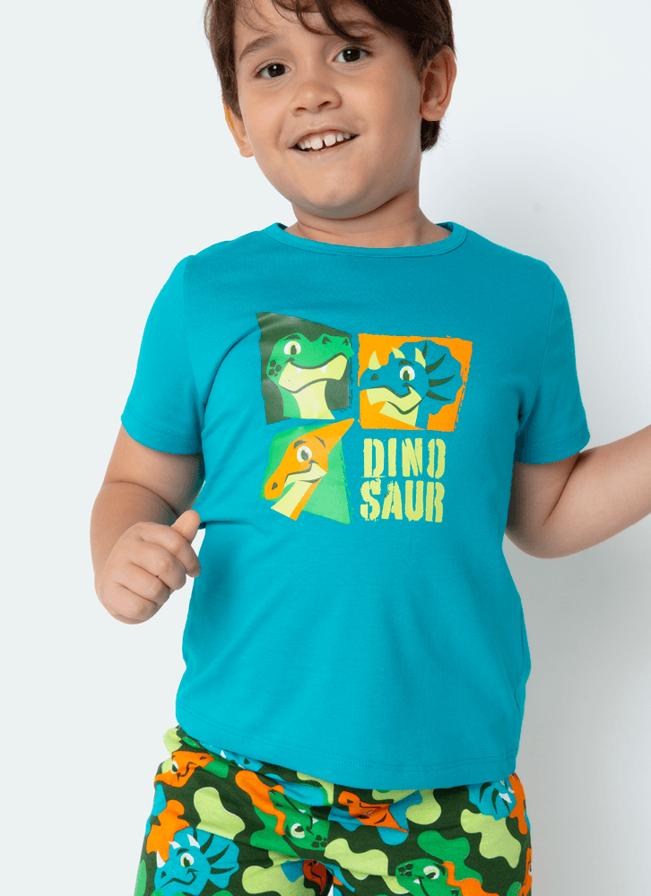 Pijama Manga Curta Algodão Menino Dino Trio