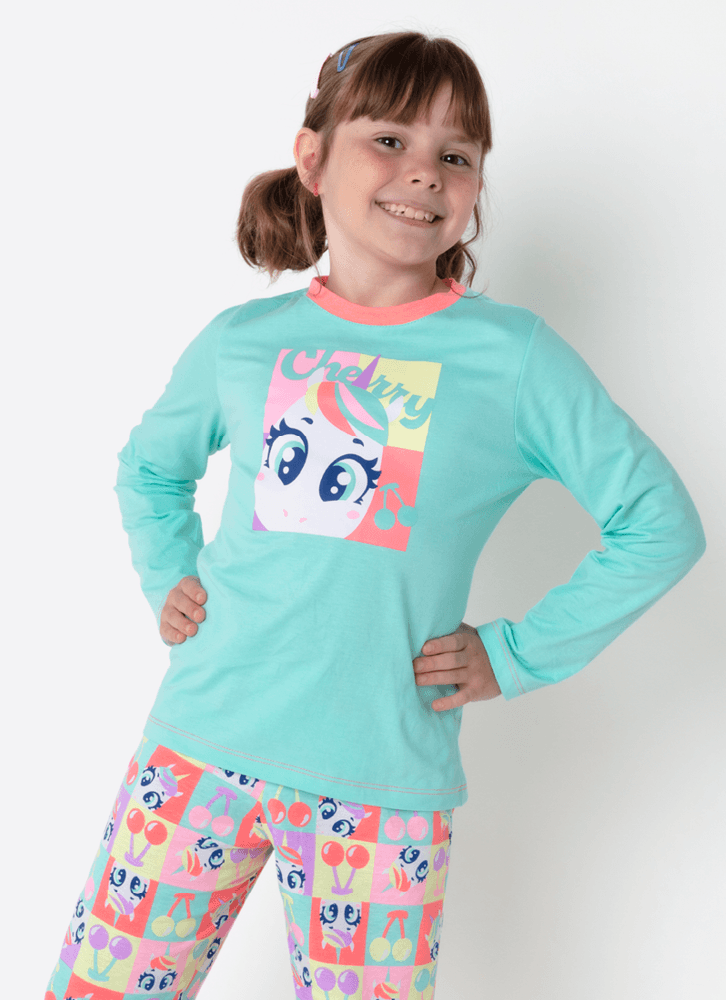 Pijama Manga Longa Menina Unicórnio Cherry