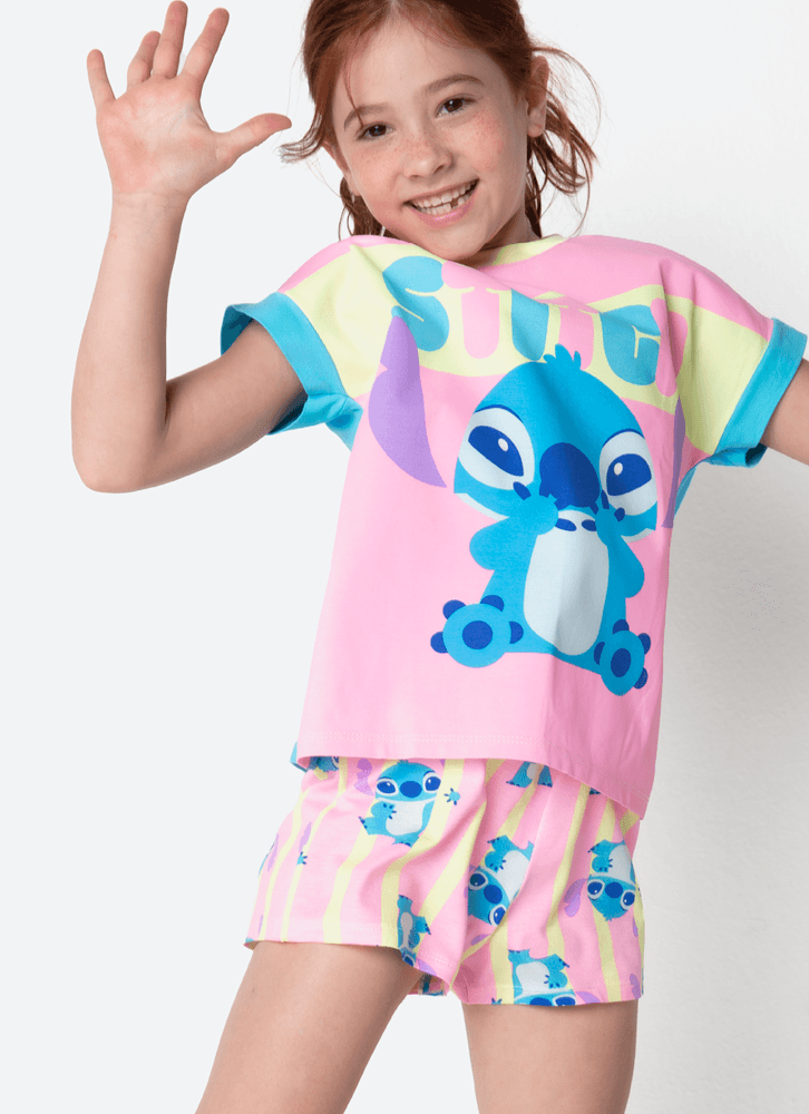 Pijama Manga Curta Viscolycra Estampado Menina Stitch