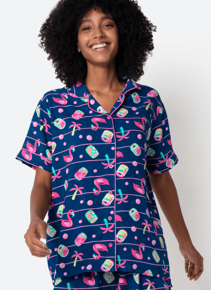 Pijama Manga Curta Viscose Feminino Panda Miami