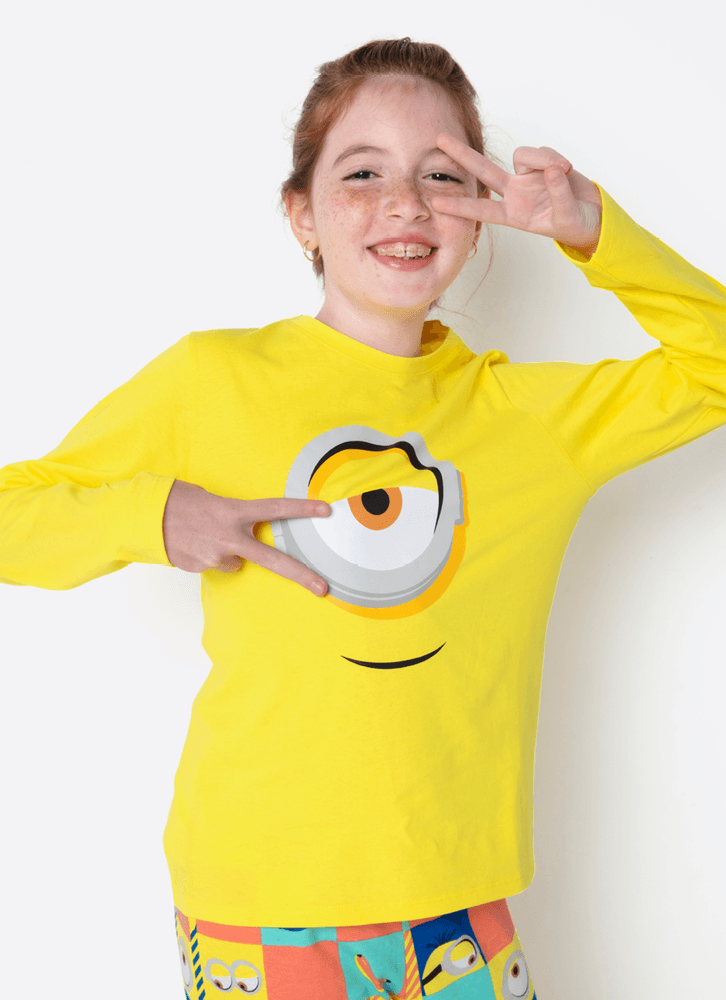 Pijama Manga Longa Algodão Menina Teen Minions