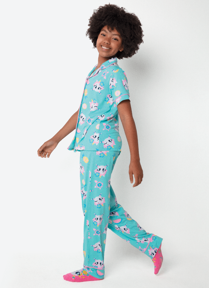 Pijama Manga Curta Viscolycra Menina Teen Estampado Unicórnio Aloha