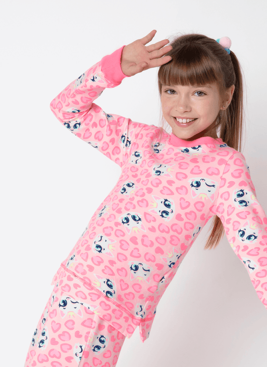 Pijama Manga Longa Ultra Visco Menina Teen Gata Romântica