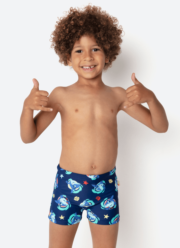 Sunga Boxer Menino Estampada Tubarão Aloha